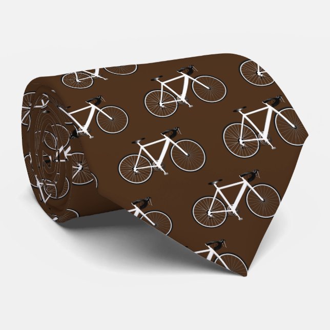 White Bicycle On Brown Neck Tie (Rolled)