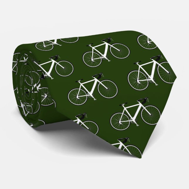 White Bicycle On Forest Green Neck Tie (Rolled)