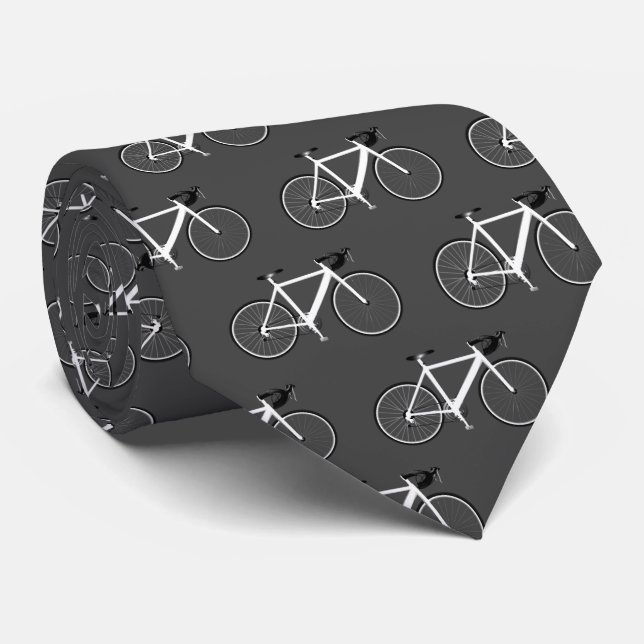 White Bicycle On Gray Neck Tie (Rolled)