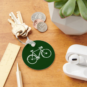 White Bicycle on Green Keychain
