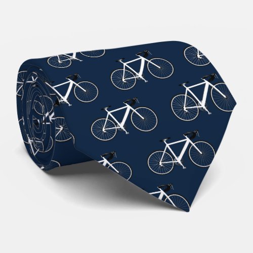 White Bicycle On Navy Blue Neck Tie