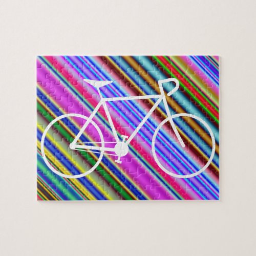 White Bicycle Silhouette Shape Multicolored Lines Jigsaw Puzzle