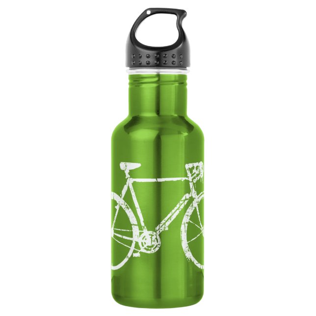 white bicycle stainless steel water bottle (Front)