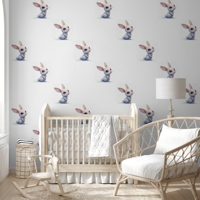 White big eyed Bunny Rabbits For Kids Room Wallpaper (Kids)