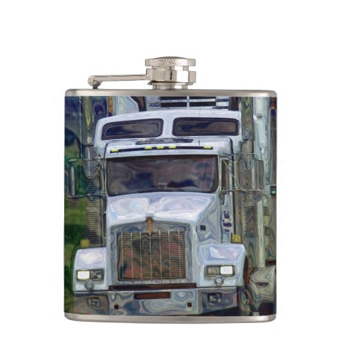 White Big Rig Truckers Lorry  Highway Truckers Flask