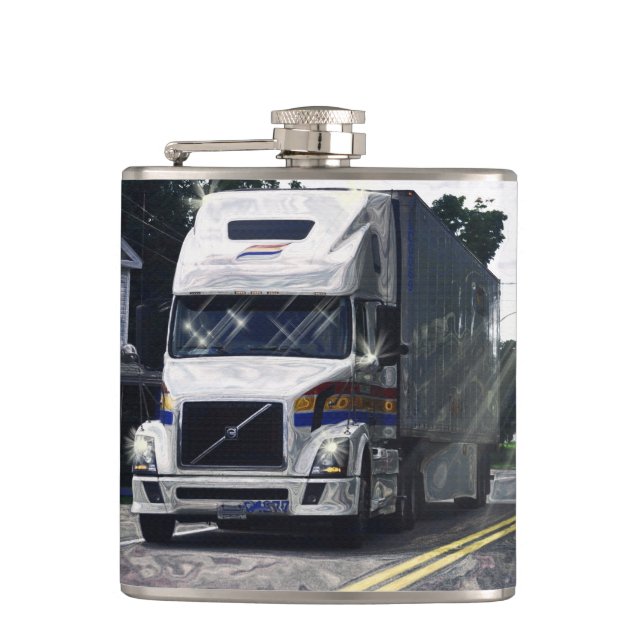 White Big Rig Truckers Lorry & Highway Truckers Hip Flask (Front)