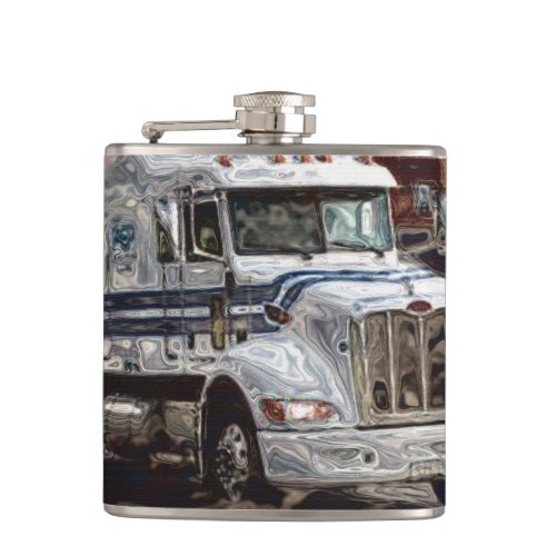 White Big Rig Truckers Lorry  Highway Truckers Hip Flask