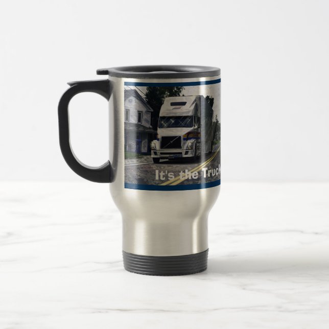 WHITE BIG RIG TRUCKER'S TRAVEL MUG (Left)