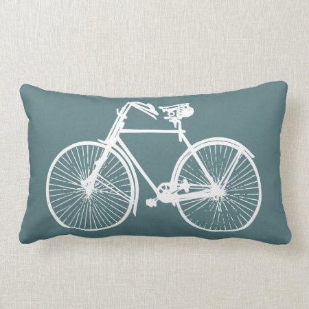White Bike Bicycle Throw Pillow  Blue Green
