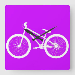 White Bike on Purple Square Wall Clock