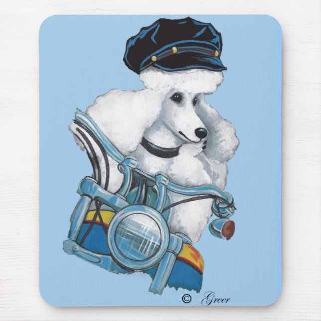 White Biker Chick Poodle - Customized Mouse Pad (Front)