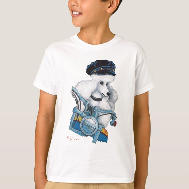 White Biker Chick Poodle T-Shirt (Front)