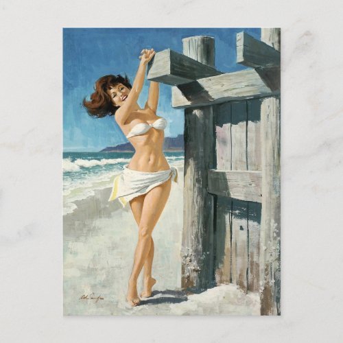 White bikini at the beach postcard