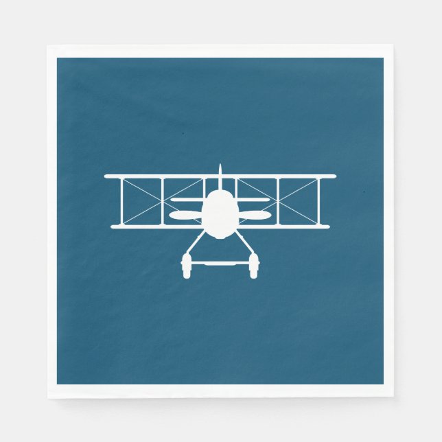 White Biplane Profile on Blue Background Napkins (Front)