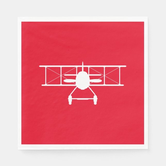 White Biplane Profile on Red Background Napkins (Front)