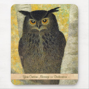 White Birch and Horned Owl Katsuda Yukio bird art Mouse Pad