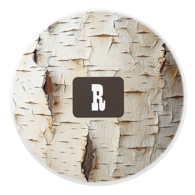 White Birch Bark Rustic Country  Ceramic Knob (Front)