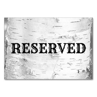 White Birch Bark Wedding Reserved Table Sign Number