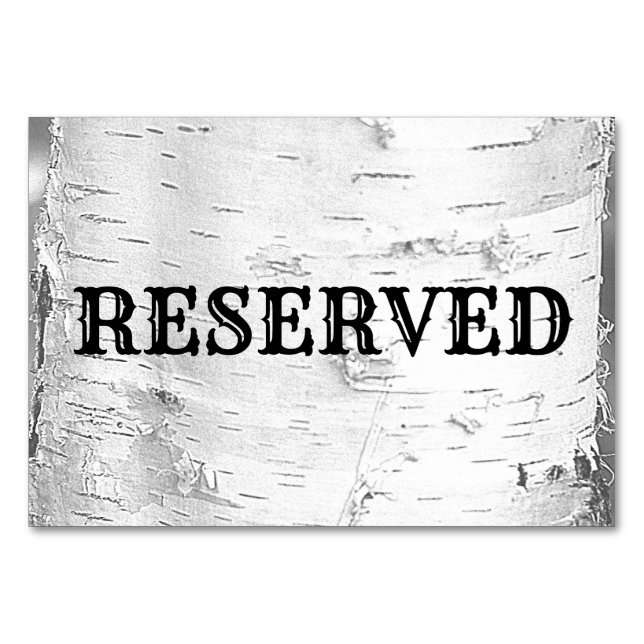 White Birch Bark Wedding Reserved Table Sign Table Number (Front)