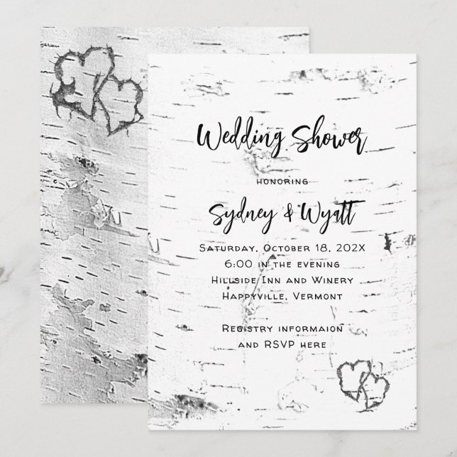 White Birch Bark Wedding Shower Invitation (Front/Back)