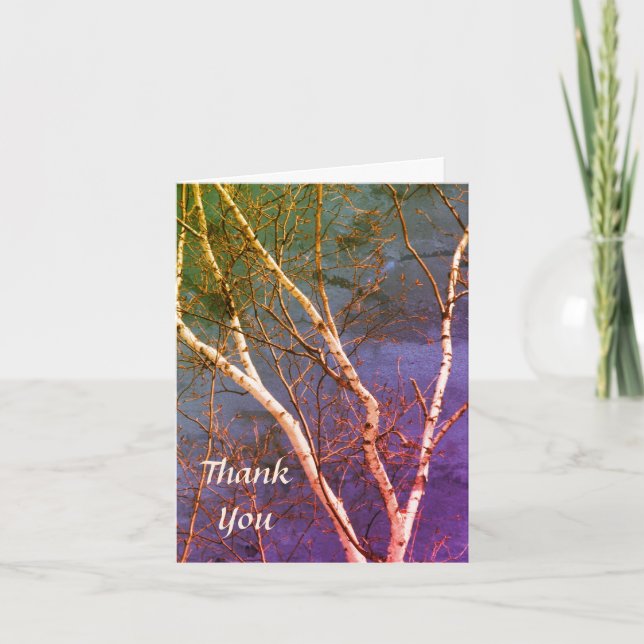 White Birch Blue Sky Nature Art Thank You Card (Front)