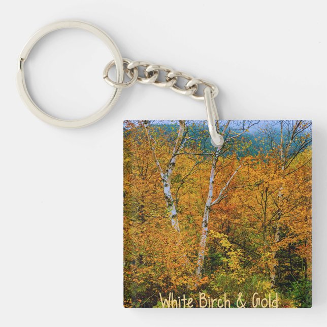 White Birch & Gold Acrylic Keychain (Front)