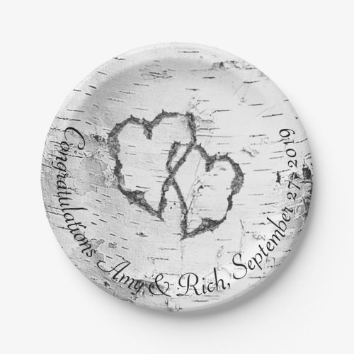 White Birch Hearts Wedding Shower Plates