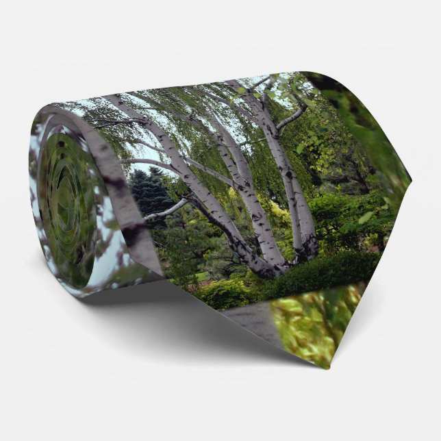 White Birch in Enchanted Lush Forest Neck Tie (Rolled)