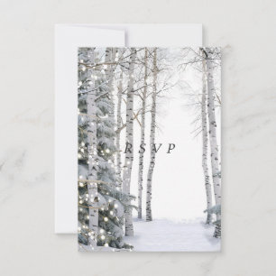 White Birch Pine Trees Winter Lights Stars RSVP Card
