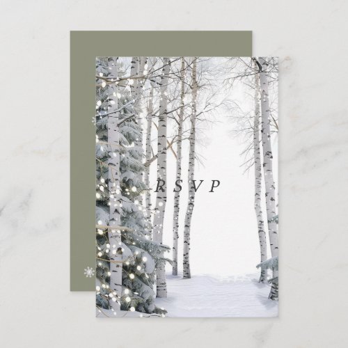 White Birch Pine Trees Winter Lights Stars RSVP Card