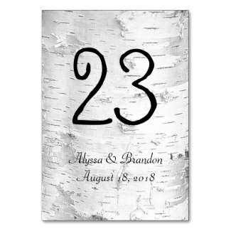 White Birch Rustic Wedding Table Number Cards