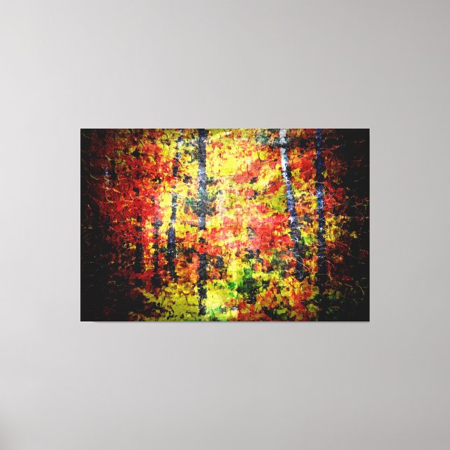 White Birch Tree Abstract Painting In Autumn Canvas Print (Front)