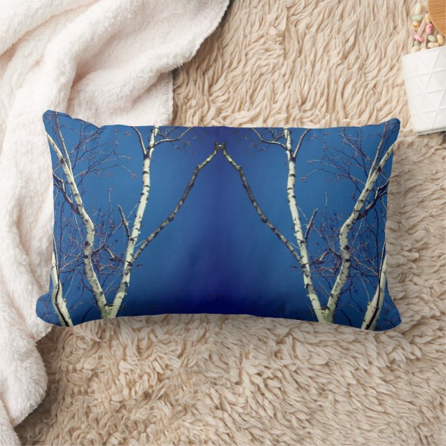 White Birch Tree Against Blue Sky Abstract  Lumbar Pillow (Blanket)