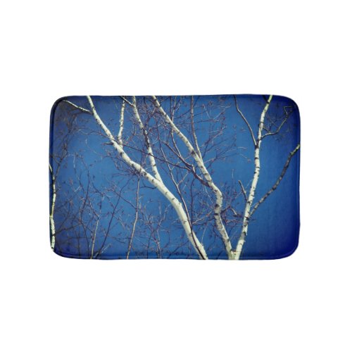 White Birch Tree Against Blue Sky Nature Bath Mat