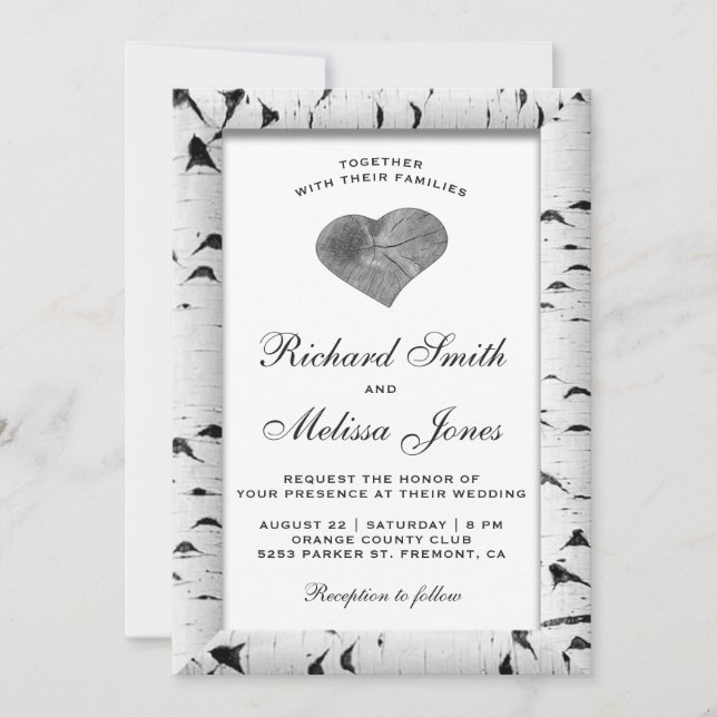 White Birch Tree Bark Wood Wedding Invitation (Front)