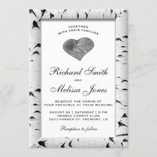 White Birch Tree Bark Wood Wedding Invitation