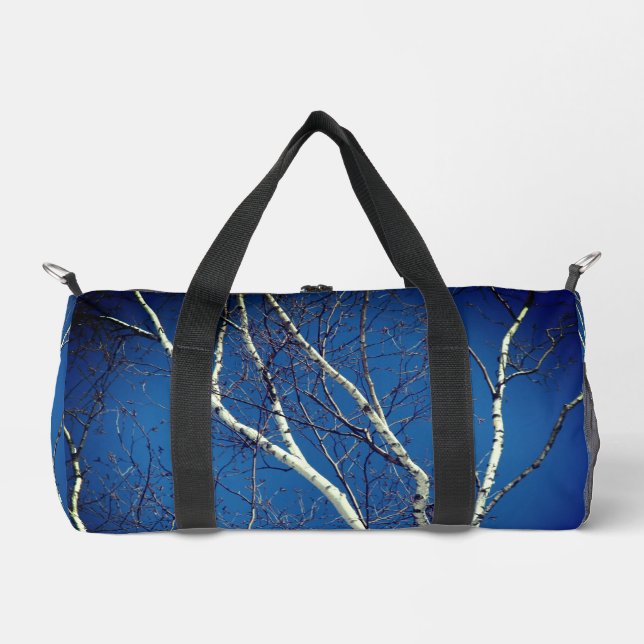 White Birch Tree Blue Sky  Duffle Bag (Front)