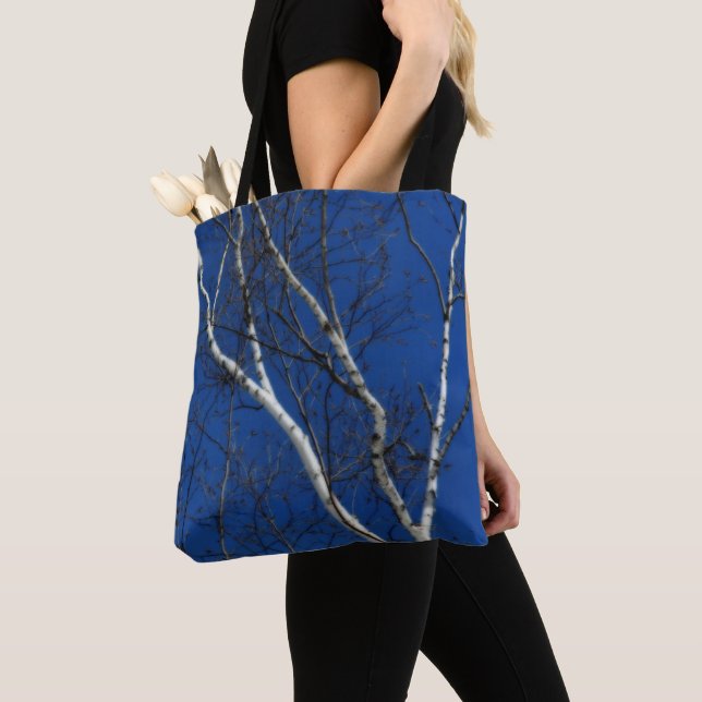 White Birch Tree Blue Sky Nature Tote Bag (Close Up)