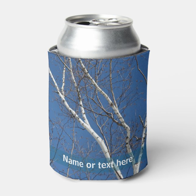 White Birch Tree Branches Personalized Nature Can Cooler (Can Front)