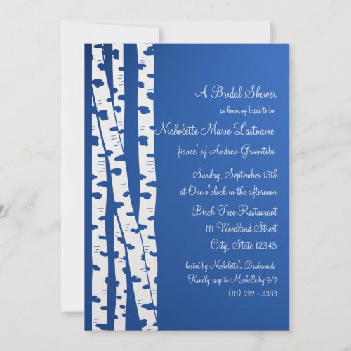 White Birch Tree Bridal Shower Blue Personalized Announcements
