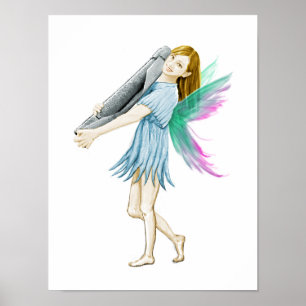 White Birch Tree Fairy Carrying Bark Poster