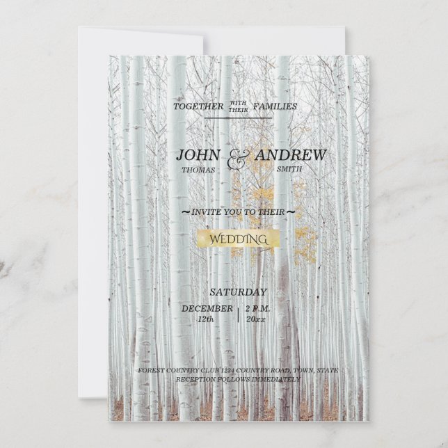 White Birch Tree Forest Winter Wedding Invitation (Front)