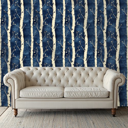 White Birch Tree Pattern Blue Wallpaper White Birch Tree Pattern Blue Wallpaper