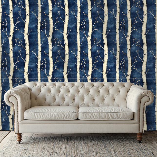 White Birch Tree Pattern Blue Wallpaper Wallpaper (Creator Uploaded)