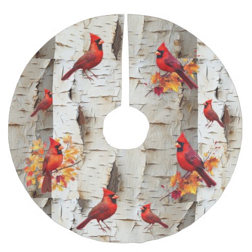 White Birch Tree Red Cardinals Brushed Polyester Tree Skirt