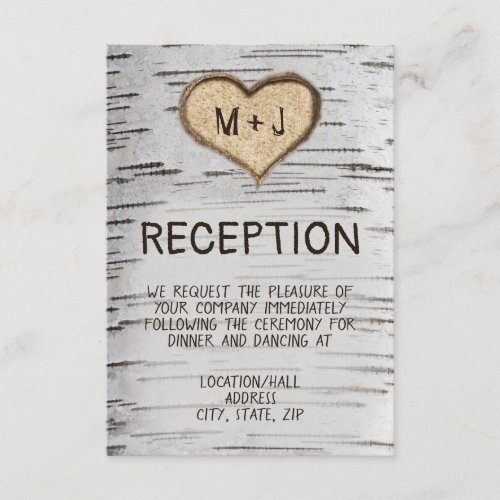 White birch tree rustic country wedding reception enclosure card