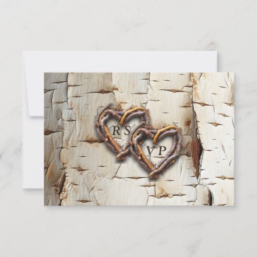 White Birch Tree Twig Heart Frame RSVP Card