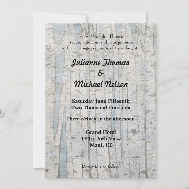 White Birch Tree Wedding Invitation (Front)