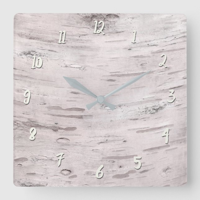 White Birch Tree Wood Rustic Barn Farmhouse Chic Square Wall Clock (Front)