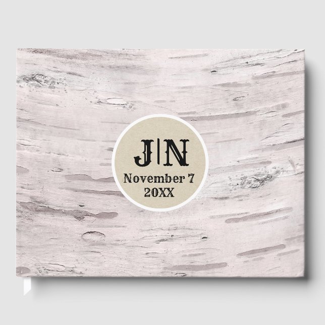 White Birch Tree Wood Rustic Barn Wedding Guest Book (Front)